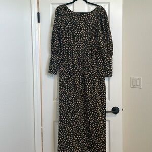 Who What Wear Black Print Midi Dress